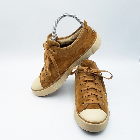 SoldUGG Evera Chestnut Suede Sheepskin Sneakers  6 - Picture 2 of 14